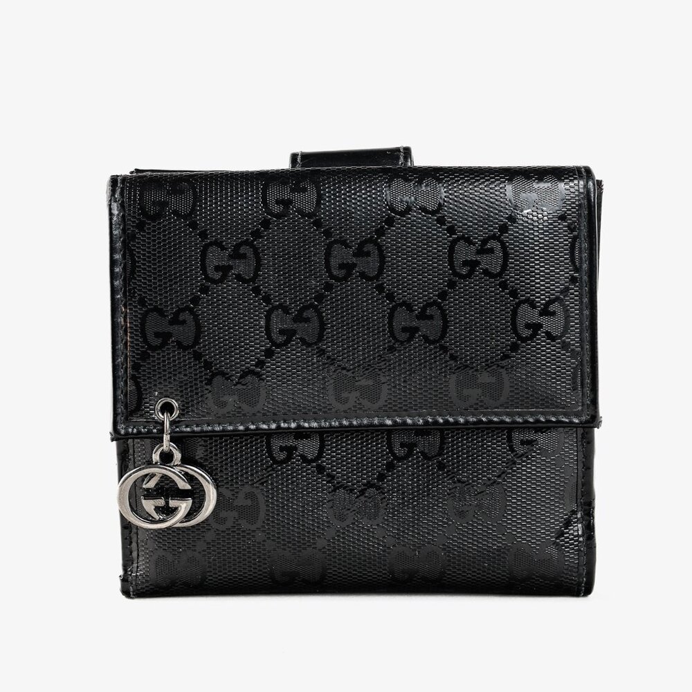 Gucci Vintage Y2K Black Monogram Compact Leather Wallet